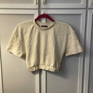 Zara Cream Colored Cropped Short Sleeve Top Size S